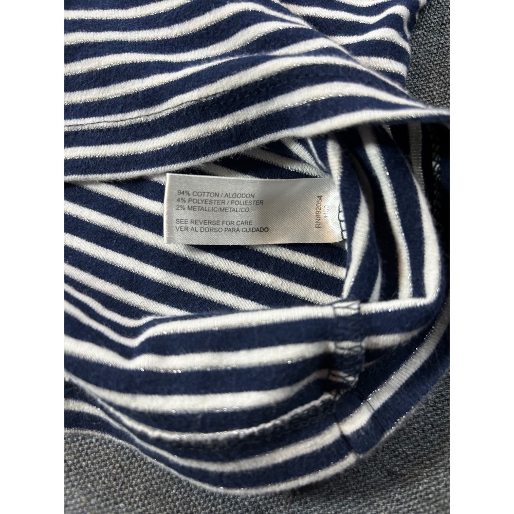 by design Navy White Striped Metallic Sparkle 3/4 Sleeve Boat Neck Top Medium - Picture 3 of 8